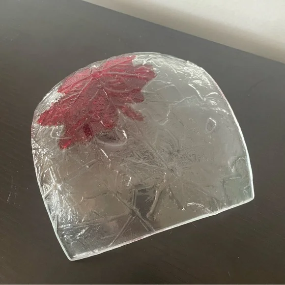 LAST CHANCE Decorative Glass Candy Dish Candle Holder Clear Red Leaf Home Decor - Picture 4 of 7